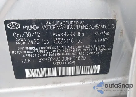 2013 Hyundai Sonata Limited из США, поврежденный, VIN 5NPEC4AC9DH634820